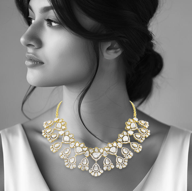 Polki Necklace with Pear & Teardrop Polki Diamond